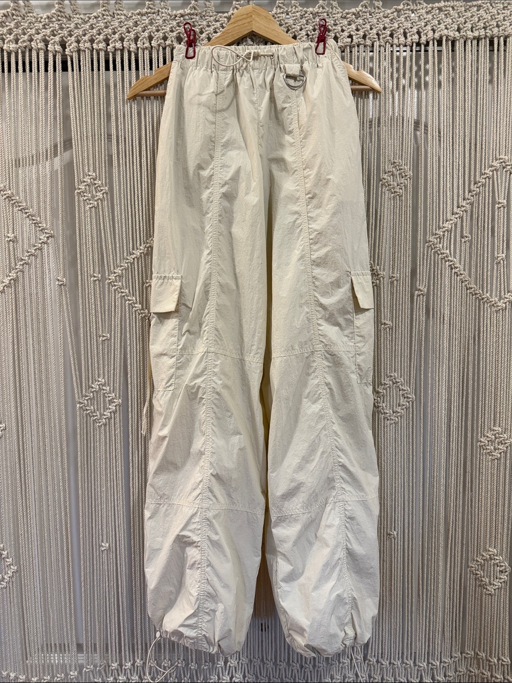 Glassons Cream Wide-Leg Parachute Pants with Drawstring Waist and Ankle